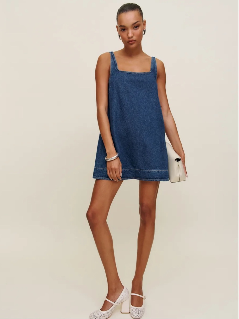 Reformation Myla Denim Mini Dress in Blue Like New